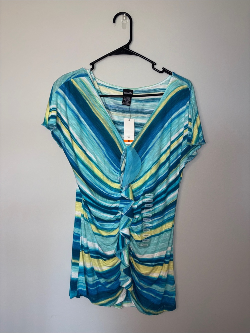 Rafaella Rushed Front Multi Combo V-Neck Knit Top Small